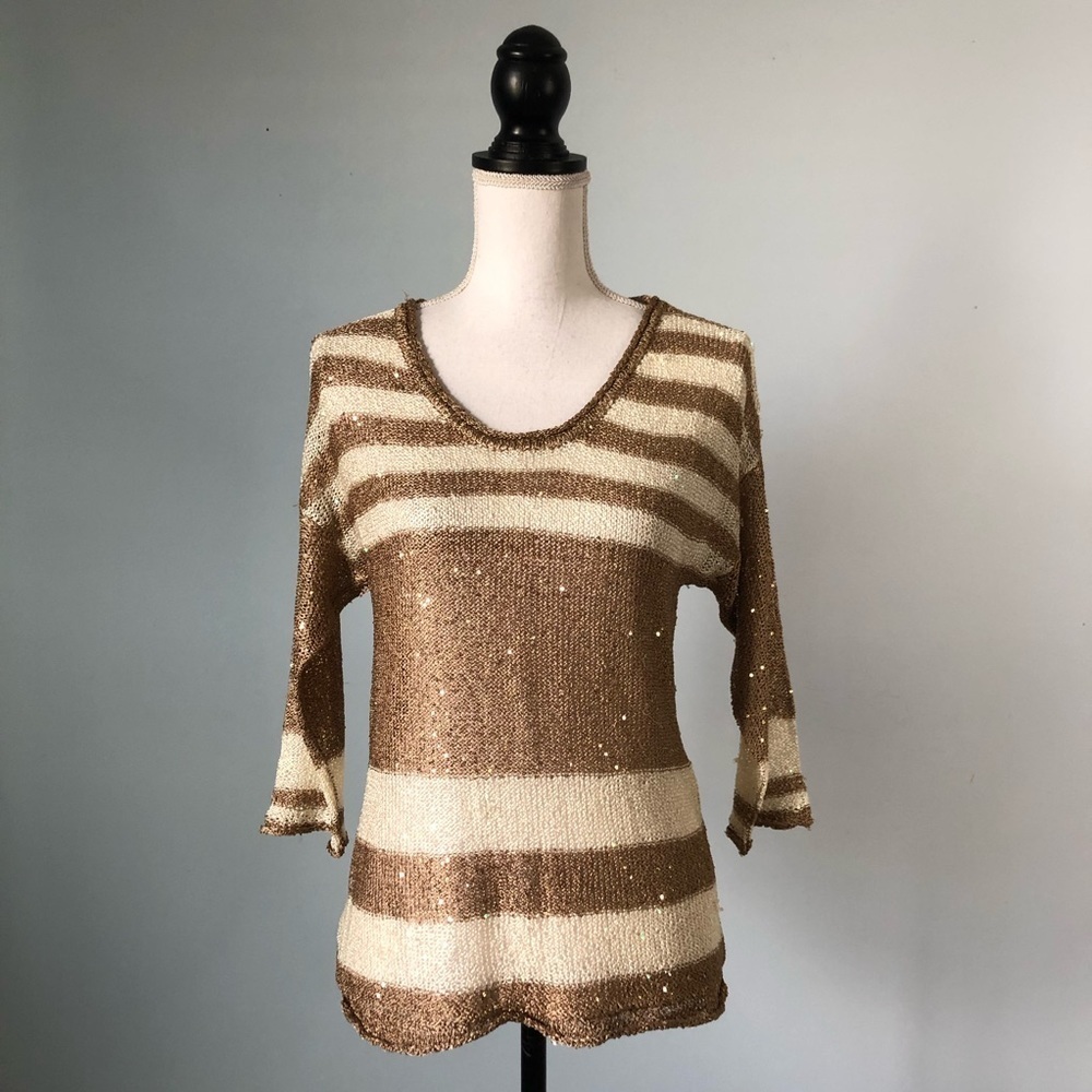 RED | Striped Sequins Detail Loose Knit Top